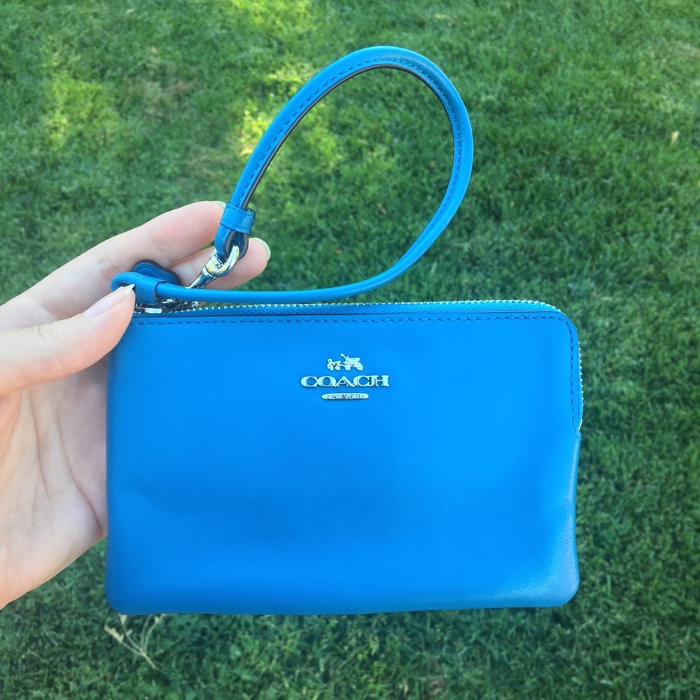 Coach Blue Leather Wristlet.